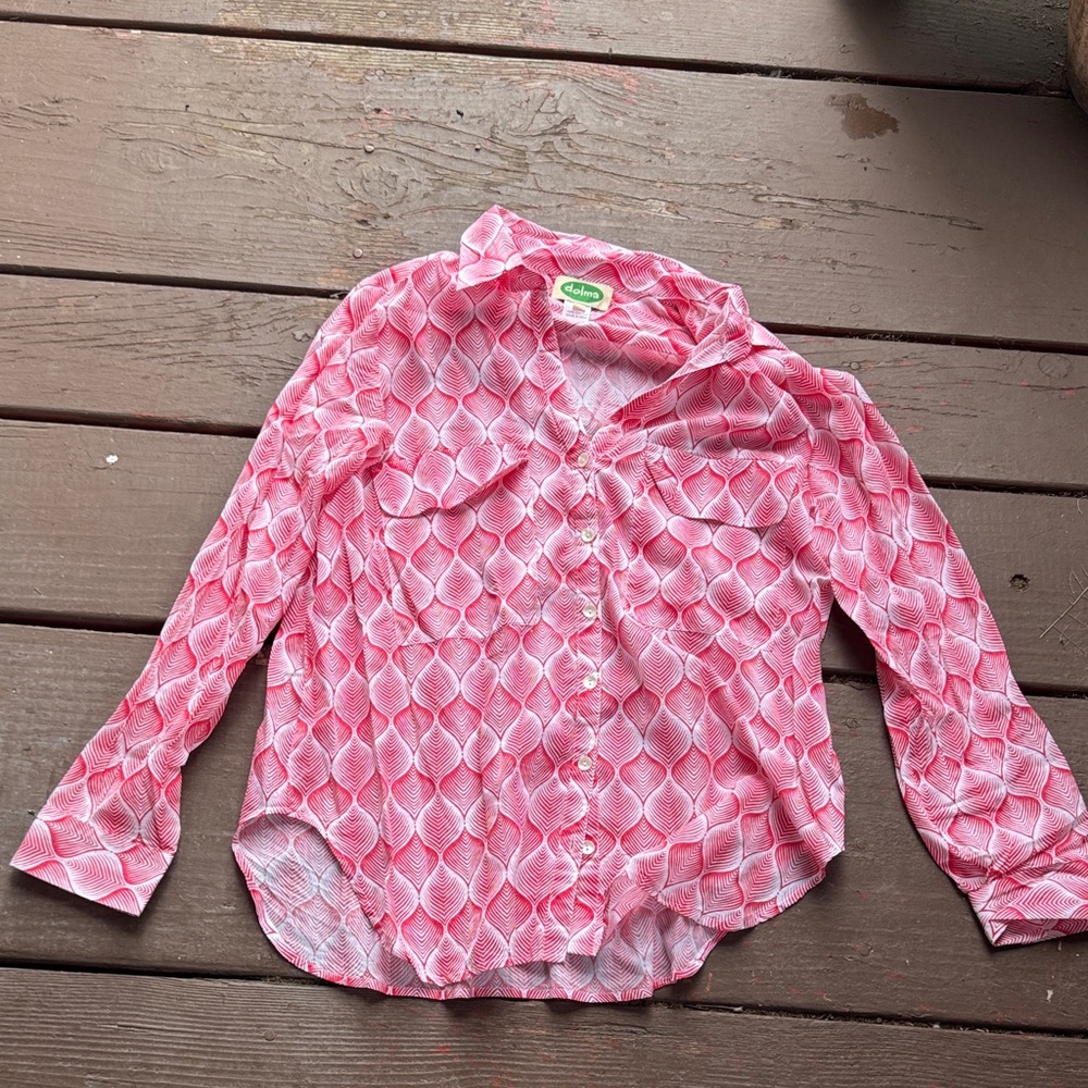 Women's Pink Patterned Button Down Shirt